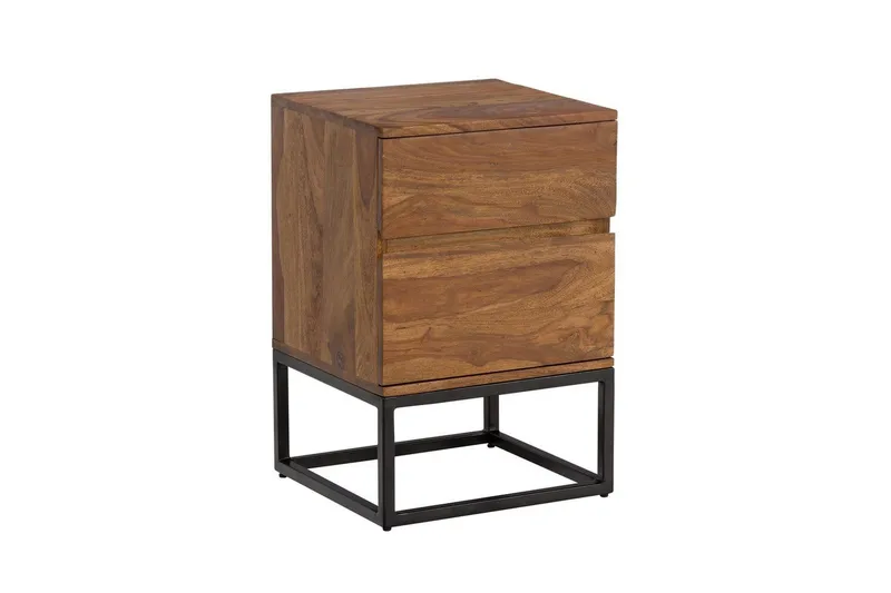 Nattbord Wohnling Moderne utseende med 2 skuffer laget av solid sheeshamtre i industriell stil