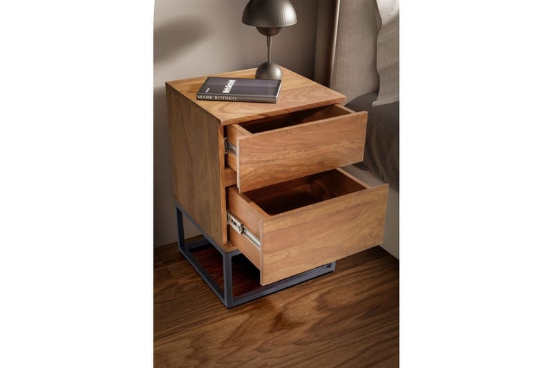 Nattbord Wohnling Moderne utseende med 2 skuffer laget av solid sheeshamtre i industriell stil - Møbler - Bord - Avlastningsbord & sidobord - Sengebord & nattbord