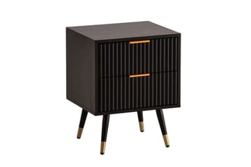 Nattbord Wohnling Moderne utseende med 2 skuffer laget av sponplater med eikeeffekt og blanke høydepunkter - Møbler - Bord - Avlastningsbord & sidobord - Sengebord & nattbord