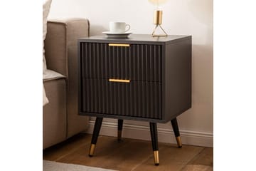 Nattbord Wohnling Moderne utseende med 2 skuffer laget av sponplater med eikeeffekt og blanke høydepunkter - Møbler - Bord - Avlastningsbord & sidobord - Sengebord & nattbord