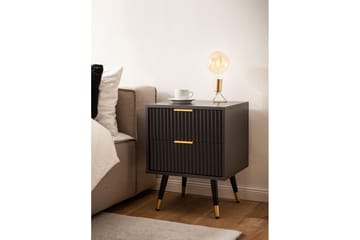 Nattbord Wohnling Moderne utseende med 2 skuffer laget av sponplater med eikeeffekt og blanke høydepunkter - Møbler - Bord - Avlastningsbord & sidobord - Sengebord & nattbord