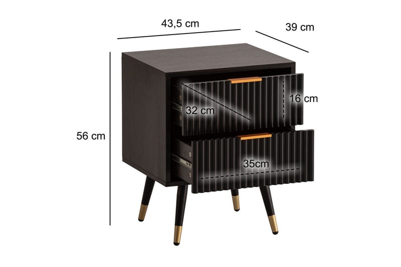 Nattbord Wohnling Moderne utseende med 2 skuffer laget av sponplater med eikeeffekt og blanke høydepunkter - Møbler - Bord - Avlastningsbord & sidobord - Sengebord & nattbord