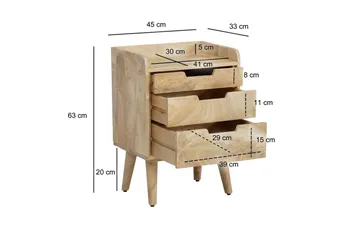 Nattbord Wohnling Moderne utseende med 3 skuffer laget av solid mangotre og en lagringshylle - Møbler - Bord - Avlastningsbord & sidobord - Sengebord & nattbord