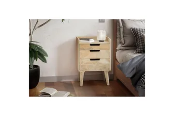 Nattbord Wohnling Moderne utseende med 3 skuffer laget av solid mangotre og en lagringshylle - Møbler - Bord - Avlastningsbord & sidobord - Sengebord & nattbord