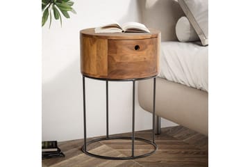 Nattbord Wohnling rundt, massivt tre med 1 skuff i moderne stil mørkebrun - mørkebrun - Møbler - Bord - Avlastningsbord & sidobord - Sengebord & nattbord