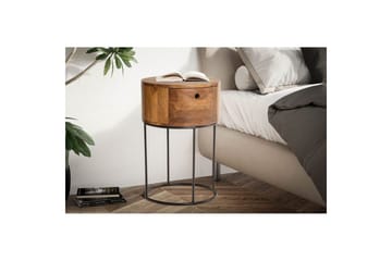 Nattbord Wohnling rundt, massivt tre med 1 skuff i moderne stil mørkebrun - mørkebrun - Møbler - Bord - Avlastningsbord & sidobord - Sengebord & nattbord