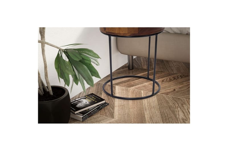 Nattbord Wohnling rundt, massivt tre med 1 skuff i moderne stil mørkebrun - mørkebrun - Møbler - Bord - Avlastningsbord & sidobord - Sengebord & nattbord
