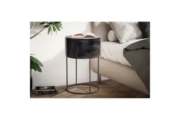 Nattbord Wohnling rundt, massivt tre med 1 skuff i moderne stil Svart - Svart - Møbler - Bord - Avlastningsbord & sidobord - Sengebord & nattbord