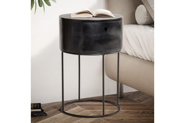 Nattbord Wohnling rundt, massivt tre med 1 skuff i moderne stil Svart - Svart - Møbler - Bord - Avlastningsbord & sidobord - Sengebord & nattbord