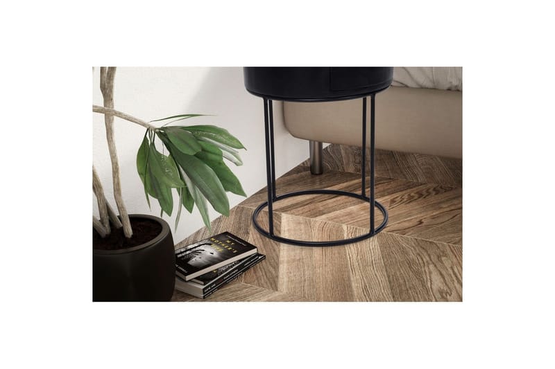 Nattbord Wohnling rundt, massivt tre med 1 skuff i moderne stil Svart - Svart - Møbler - Bord - Avlastningsbord & sidobord - Sengebord & nattbord