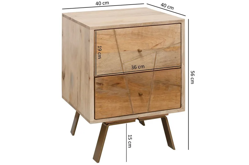Nattbord Wohnling SIKAR solid mangotre for boksfjærseng metallinnlegg 2 skuffer - Møbler - Bord - Avlastningsbord & sidobord - Sengebord & nattbord