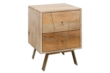 Nattbord Wohnling SIKAR solid mangotre for boksfjærseng metallinnlegg 2 skuffer - Møbler - Bord - Avlastningsbord & sidobord - Sengebord & nattbord