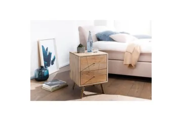 Nattbord Wohnling SIKAR solid mangotre for boksfjærseng metallinnlegg 2 skuffer - Møbler - Bord - Avlastningsbord & sidobord - Sengebord & nattbord