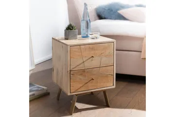 Nattbord Wohnling SIKAR solid mangotre for boksfjærseng metallinnlegg 2 skuffer - Møbler - Bord - Avlastningsbord & sidobord - Sengebord & nattbord