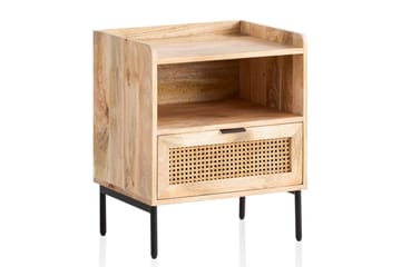 Nattbord Wohnling Solid Mangotre med 1 Skuffe Et Oppbevaringsbrett med Wienerflettverk - Møbler - Bord - Avlastningsbord & sidobord - Sengebord & nattbord