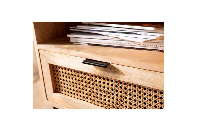 Nattbord Wohnling Solid Mangotre med 1 Skuffe Et Oppbevaringsbrett med Wienerflettverk - Møbler - Bord - Avlastningsbord & sidobord - Sengebord & nattbord