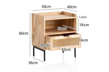 Nattbord Wohnling Solid Mangotre med 1 Skuffe Et Oppbevaringsbrett med Wienerflettverk - Møbler - Bord - Avlastningsbord & sidobord - Sengebord & nattbord
