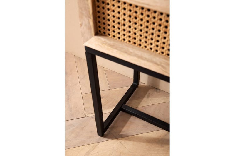 Nattbord Wohnling Solid Mangotre med 1 Skuffe med Wienerflettverk I Industrielt Utseende - Møbler - Bord - Avlastningsbord & sidobord - Sengebord & nattbord