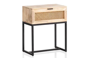 Nattbord Wohnling Solid Mangotre med 1 Skuffe med Wienerflettverk I Industrielt Utseende - Møbler - Bord - Avlastningsbord & sidobord - Sengebord & nattbord