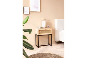 Nattbord Wohnling Solid Mangotre med 1 Skuffe med Wienerflettverk I Industrielt Utseende - Møbler - Bord - Avlastningsbord & sidobord - Sengebord & nattbord