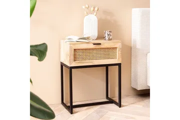 Nattbord Wohnling Solid Mangotre med 1 Skuffe med Wienerflettverk I Industrielt Utseende - Møbler - Bord - Avlastningsbord & sidobord - Sengebord & nattbord