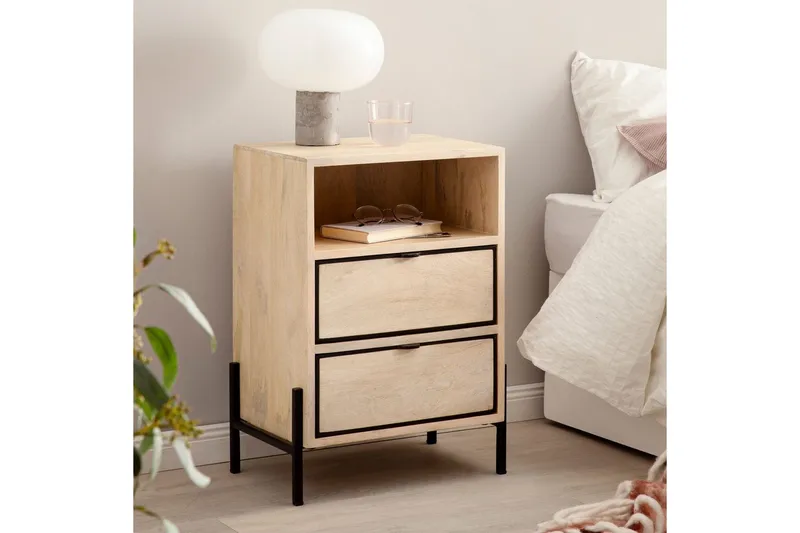 Nattbord Wohnling Solid Mangotre med 2 Skuffer Et Oppbevaringsrom - Møbler - Bord - Avlastningsbord & sidobord - Sengebord & nattbord