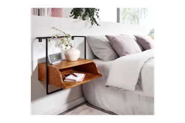 Nattbord Wohnling Vegghengt konsoll laget av solid mangotre med hylle, industriell - Møbler - Bord - Avlastningsbord & sidobord - Sengebord & nattbord