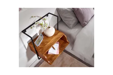 Nattbord Wohnling Vegghengt konsoll laget av solid mangotre med hylle, industriell - Møbler - Bord - Avlastningsbord & sidobord - Sengebord & nattbord