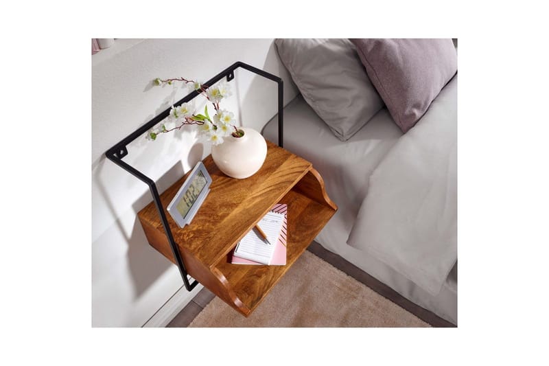 Nattbord Wohnling Vegghengt konsoll laget av solid mangotre med hylle, industriell - Møbler - Bord - Avlastningsbord & sidobord - Sengebord & nattbord