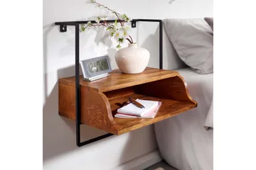 Nattbord Wohnling Vegghengt konsoll laget av solid mangotre med hylle, industriell - Møbler - Bord - Avlastningsbord & sidobord - Sengebord & nattbord