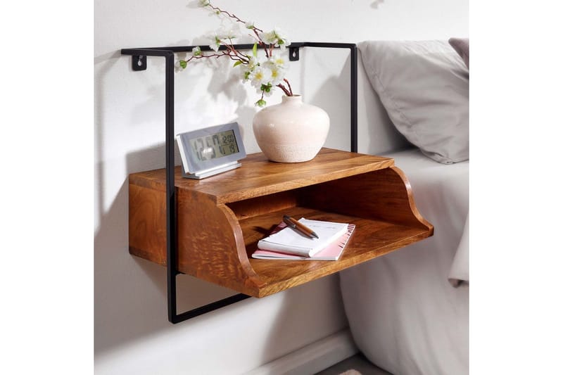 Nattbord Wohnling Vegghengt konsoll laget av solid mangotre med hylle, industriell - Møbler - Bord - Avlastningsbord & sidobord - Sengebord & nattbord