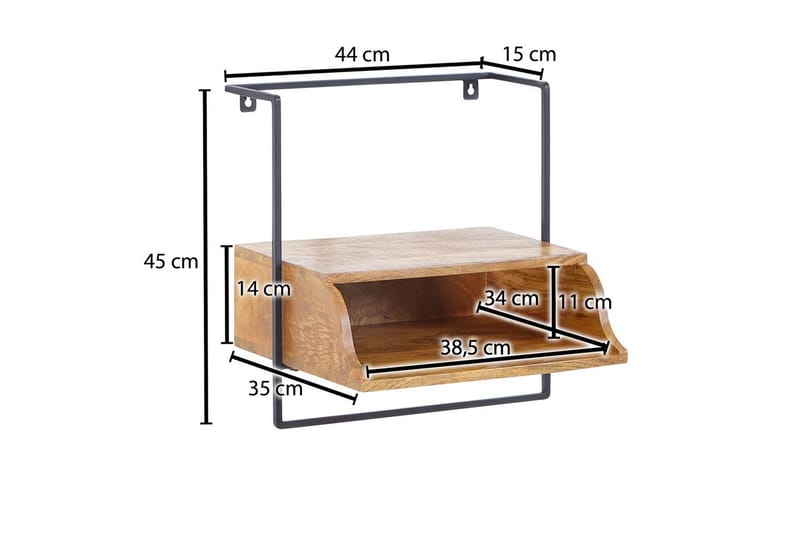 Nattbord Wohnling Vegghengt konsoll laget av solid mangotre med hylle, industriell - Møbler - Bord - Avlastningsbord & sidobord - Sengebord & nattbord