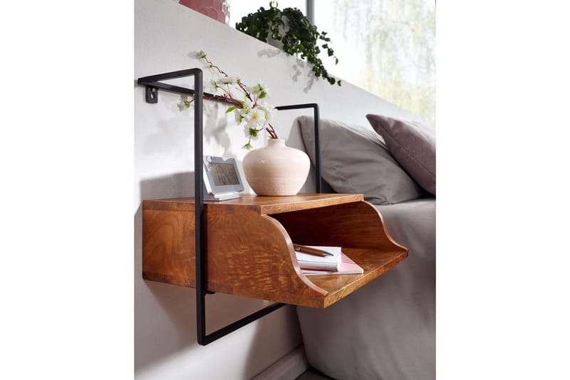 Nattbord Wohnling Vegghengt konsoll laget av solid mangotre med hylle, industriell - Møbler - Bord - Avlastningsbord & sidobord - Sengebord & nattbord