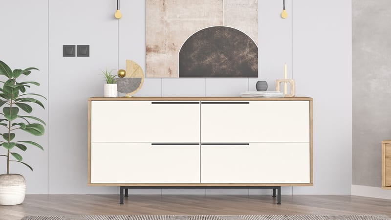 Nilena Konsoll 160x74,3x44,5 cm - Eik og hvit - Møbler - Bord - Avlastningsbord & sidobord - Konsollbord & gangbord