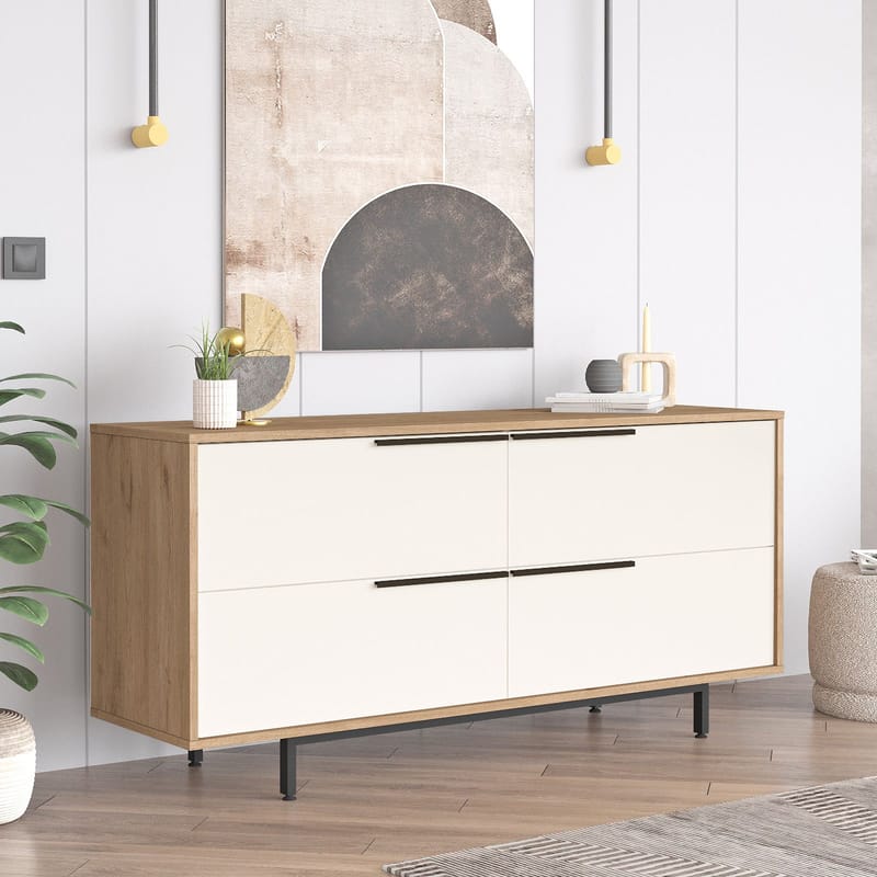 Nilena Konsoll 160x74,3x44,5 cm - Eik og hvit - Møbler - Bord - Avlastningsbord & sidobord - Konsollbord & gangbord