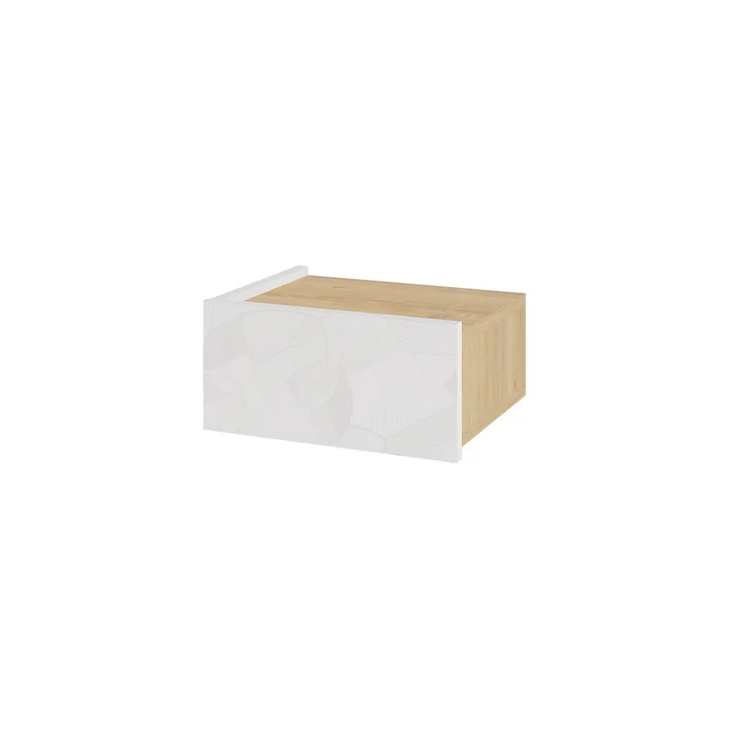 Nilena Veggmontert Nattbord 38 cm med Tre- og Eikutseende, Oppbevaring med Skuff, Hvit/Beige