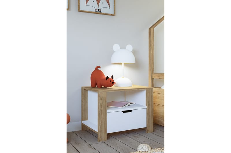 Nordhs Nattbord 60 cm - Lys brun/Hvit - Møbler - Bord - Avlastningsbord & sidobord - Sengebord & nattbord