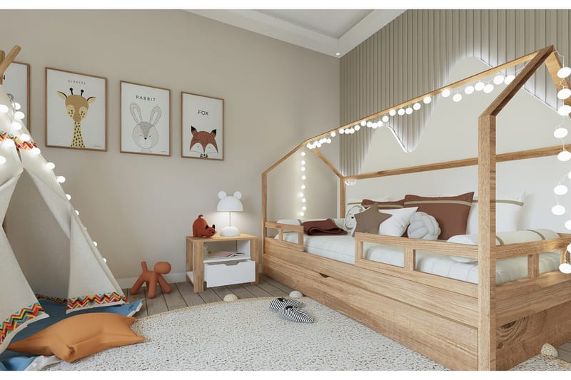 Nordhs Nattbord 60 cm - Lys brun/Hvit - Møbler - Bord - Avlastningsbord & sidobord - Sengebord & nattbord