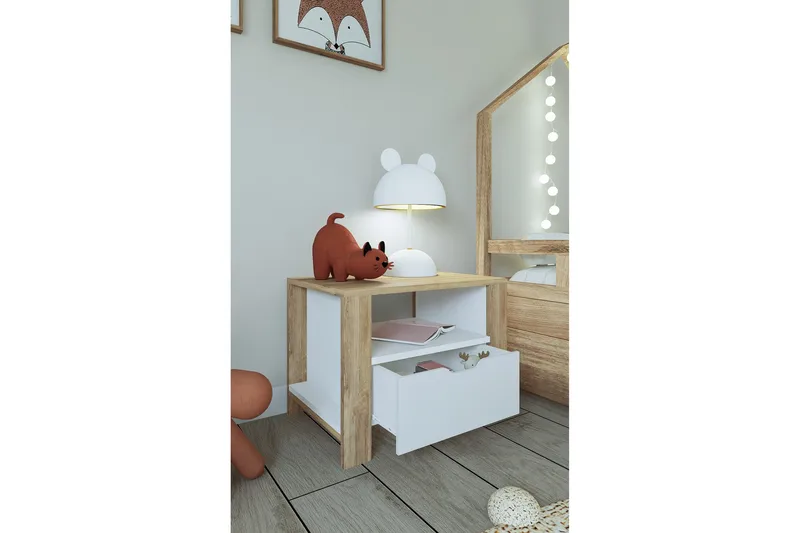 Nordhs Nattbord 60 cm - Lys brun/Hvit - Møbler - Bord - Avlastningsbord & sidobord - Sengebord & nattbord