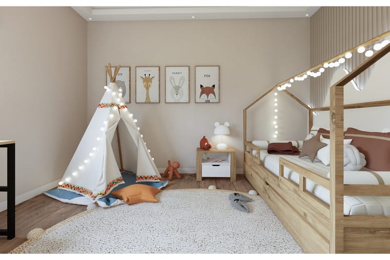 Nordhs Nattbord 60 cm - Lys brun/Hvit - Møbler - Bord - Avlastningsbord & sidobord - Sengebord & nattbord