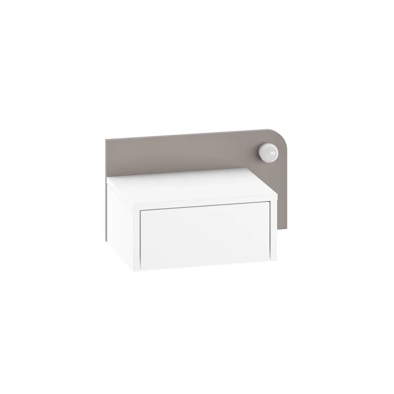 Nosina Veggmontert Nattbord 52 cm, Oppbevaring med Skuff og LED-belysning, Hvit/Brun