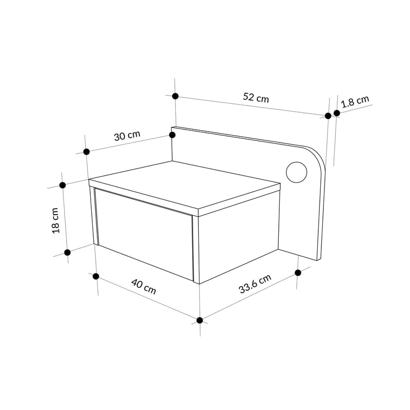 Nosina Veggmontert Nattbord 52 cm med Eik- og Betongutseende, Oppbevaring med Skuff og LED-belysning - Grå/Hvit - Møbler - Bord - Avlastningsbord & sidobord - Sengebord & nattbord