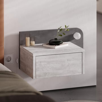 Nosina Veggmontert Nattbord 52 cm med Eik- og Betongutseende, Oppbevaring med Skuff og LED-belysning - Grå/Hvit - Møbler - Bord - Avlastningsbord & sidobord - Sengebord & nattbord