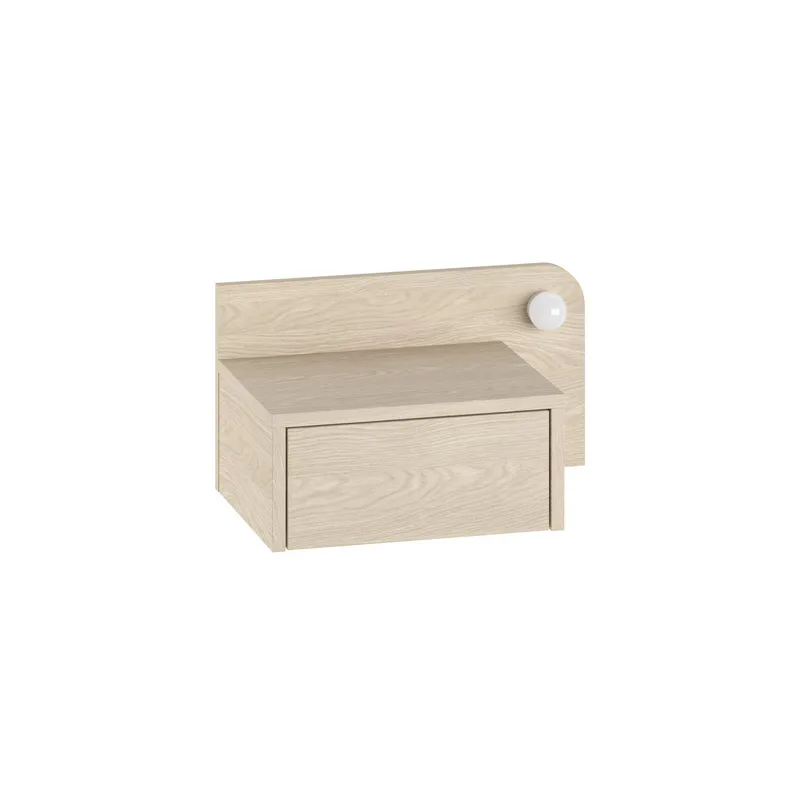 Nosina Veggmontert Nattbord 52 cm med Tre- og Eikeutseende, Oppbevaring med Skuff og LED-belysning, Beige