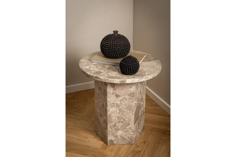 Prisa Rundt Sidebord i Marmorstein 50 cm - Beige - Møbler - Bord - Avlastningsbord & sidobord - Brettbord og småbord
