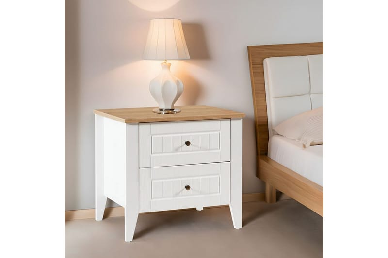 Ranko Nattbord 60 cm - Mellomfarget tre/Hvit - Møbler - Bord - Avlastningsbord & sidobord - Sengebord & nattbord