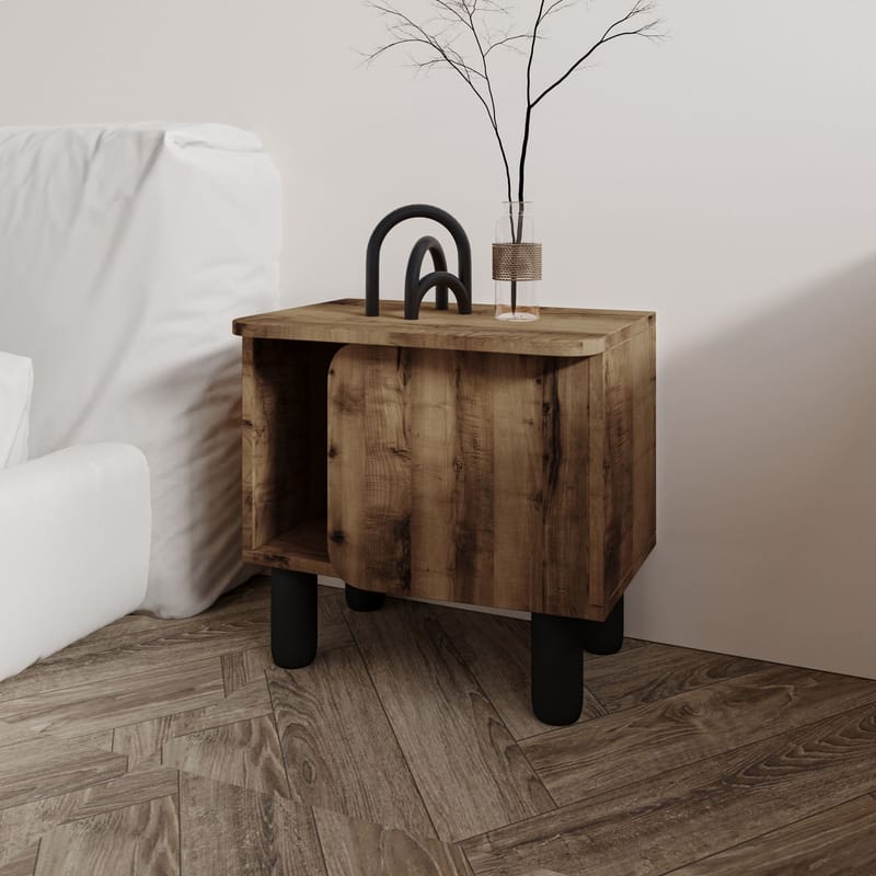 Relento Nattbord 50 cm med Tre- og Valnøttutseende, Åpen Oppbevaring - Brun - Møbler - Bord - Avlastningsbord & sidobord - Sengebord & nattbord