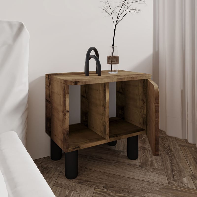 Relento Nattbord 50 cm med Tre- og Valnøttutseende, Åpen Oppbevaring - Brun - Møbler - Bord - Avlastningsbord & sidobord - Sengebord & nattbord