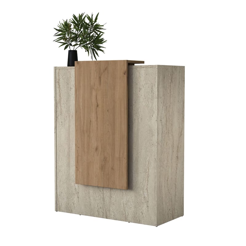Resepsjonsbord Wallxpert Cleo Shelf (90 x 110 x 40 cm) travertin valnøtt, Travertin og valnøtt