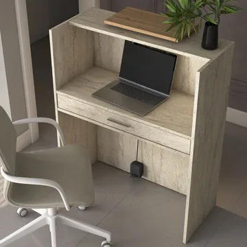 Resepsjonsbord Wallxpert Cleo Shelf (90 x 110 x 40 cm) travertin valnøtt - Travertin og valnøtt - Møbler - Bord - Avlastningsbord & sidobord - Konsollbord & gangbord